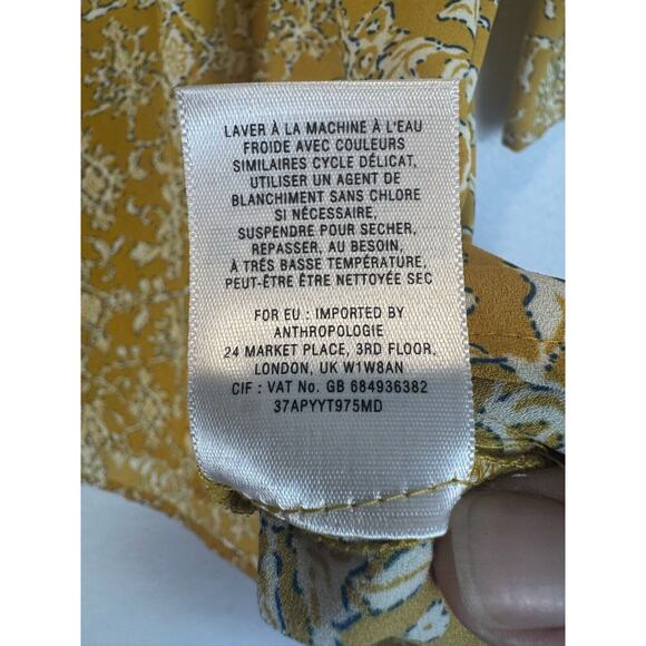 HD in Paris Floral Blouse Top Anthropologie Yellow Size 12 US 3/4 Sleeve - Picture 8 of 8